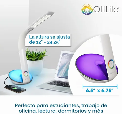 Vista 5 de OttLite Lámpara de escritorio LED con base que cambia de color y puerto USB