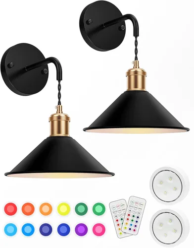 Vista 8 de Juego de 2 apliques de pared a pilas, 5000 mAh, lámpara de pared recargable de alto brillo, 3 luces de pared RGB de temperatura de color con control