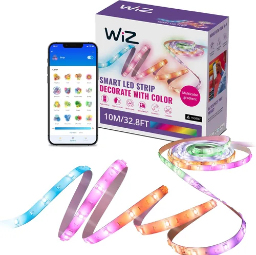 Vista 9 de Tira de luces LED WiZ Connected de 16.4 pies para tu hogar inteligente, luces LED multicolor fluidas, iluminación RGBIC que cambia