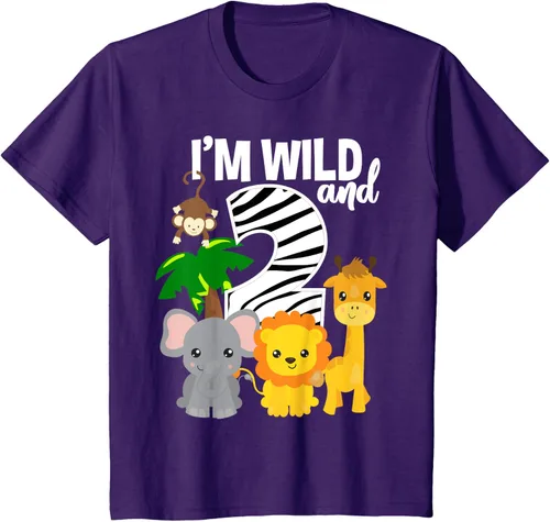 Vista 25 de Camiseta de cumpleaños con temática de zoológico de I'm Wild and 2, Negro, S