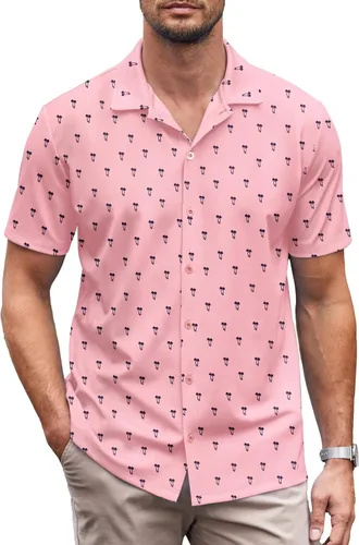 Vista 8 de COOFANDY Camisa casual con botones para hombre, manga corta, sin arrugas, camisa de verano Negro