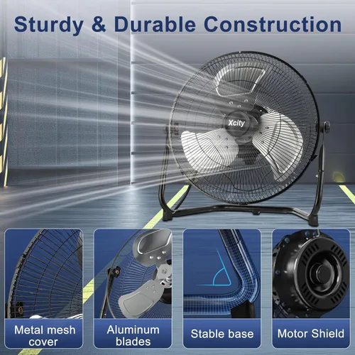 Vista 6 de Xcity Ventiladores de piso industriales de metal de 12 pulgadas, máximo 1800 CFM, ventilador de alta velocidad resistente con inclinación ajustable