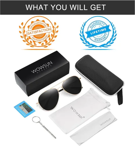 Vista 6 de WOWSUN Classic Polarized Aviator Sunglasses for Women Men with Case