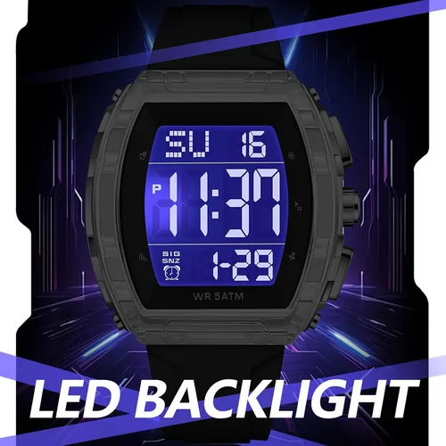 Vista 2 de findtime Digital Watch Tonneau Large Number Waterproof Watches for Men Women Alarm Stopwatch Countdown LED Unique Sports Wristwatch Shockproof Watch