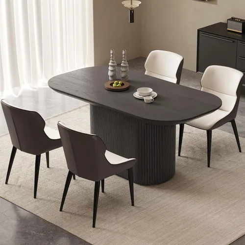 Vista 13 de Mesa de comedor ovalada de 63 pulgadas para 2-6 personas, mesa de cocina negra moderna, mesa de comedor rectangular de lujo, mesa de comedor