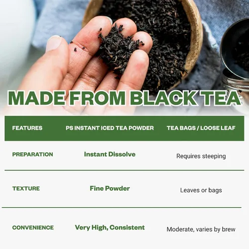 Vista 6 de Purisure Polvo de té negro instantáneo sin azúcar, hecho de hojas de té reales, sin sabor a limón, sin azúcar, cero calorías, se disuelve en agua