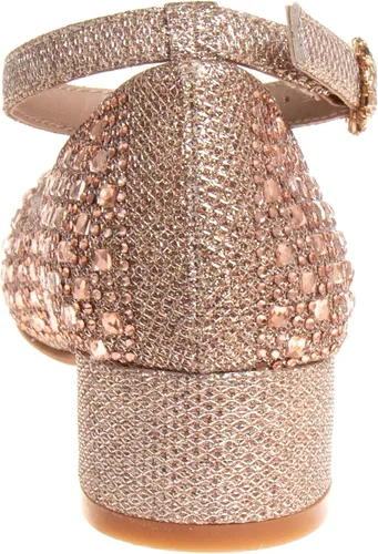 Vista 3 de Badgley Mischka Zapatos de tacón medio para niñas, tacón medio, con correa de tobillo cerrada, tacones altos para niña, color negro, plateado