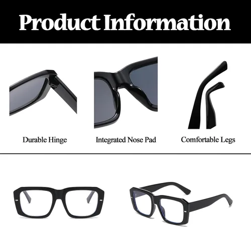Vista 5 de LJCZKA Gafas rectangulares con bloqueo de luz azul para mujeres y hombres, de gran tamaño, marco grueso, anteojos cuadrados para computadora