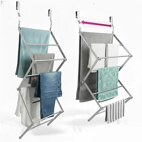 Vista 9 de BLACK+DECKER Estante de secado telescópico extensible sobre la puerta, organizador de ropa, colgador de toallas, lavandería, plegable, gris