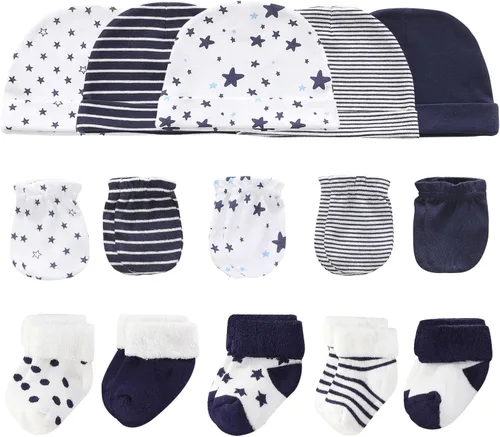 Vista 15 de Ruliby Conjunto de Gorros, Manoplas y Calcetines para Bebé de Algodón, Gorro Beanie Suave para Recién Nacidos, Gorros Guantes para Niñas y Niños 0-6