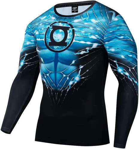 Vista 2 de GYM GALA Green Shirt Long Sleeve Running Sports Fitness T-Shirt HD 3D Print Compression Shirt