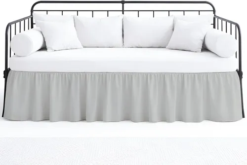 Vista 8 de Falda de cama con volantes con esquinas divididas para camas de día, cobertura de tres lados, fácil ajuste, fabricada con microfibra cepillada