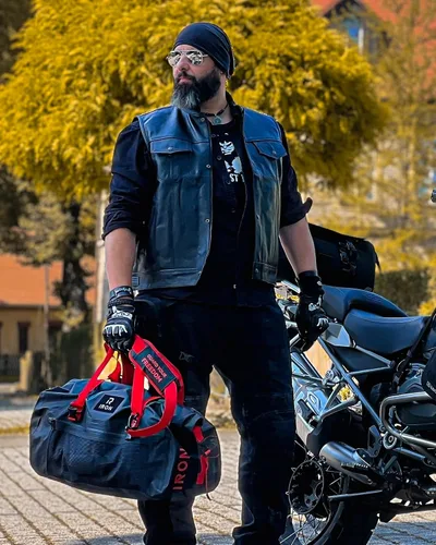 Vista 2 de BORLENI Bolsa de lona impermeable para motocicleta, bolsa trasera de equipaje con gran espacio de almacenamiento, cierre superior enrollable