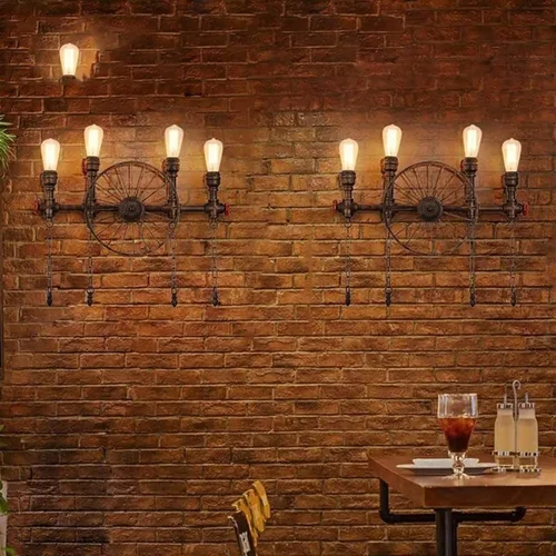 Vista 6 de Aplique de pared LED vintage, lámpara de tocador de baño de 4 luces, lámpara de pared industrial de tubería de agua negra de 25 pulgadas, lámpara