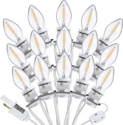 Vista 10 de Hohean Meonum - Cable de accesorios con 10 bombillas LED, cable de luz C7 de aldea navideña con dos fusibles de repuesto, cadena de luces de molde