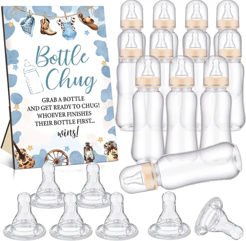 Vista 15 de TrelaCo Safari Cool Baby Shower Games Bottle Chug Sign Wooden Jungle Animals Set de regalo para revelación de género suministros de fiesta y 12