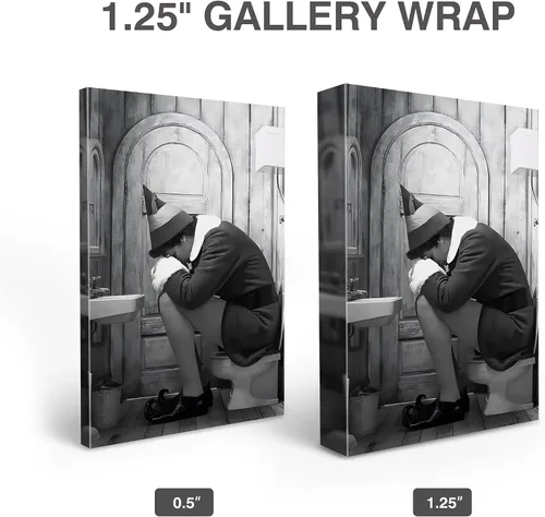 Vista 2 de B.B.F MAKE Arte de Pared Divertido en Lienzo Enmarcado Decoración de Baño Póster de Películas de Elfos de Comedia en Blanco y Negro Pintura al Óleo