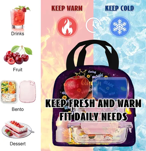 Vista 4 de Lonchera con aislamiento mágico para mujeres afroamericanas, bolsa portátil para viajes, senderismo, regalos de trabajo