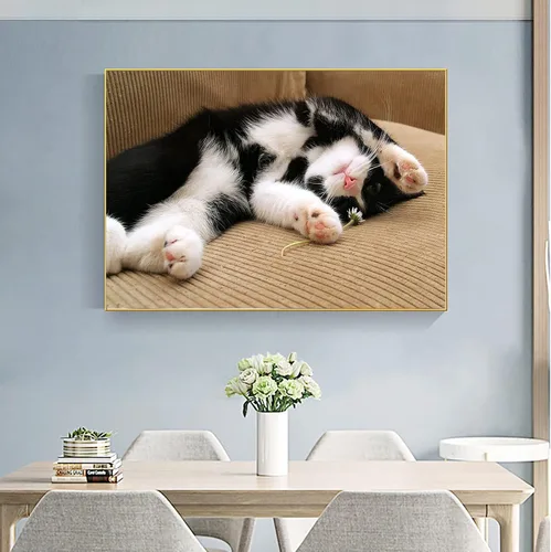 Vista 2 de QAZWSX Pintura de diamante 5D de taladro completo, lindo y juguetón kit de gato blanco y negro para adultos, pintura por números, arte de gemas