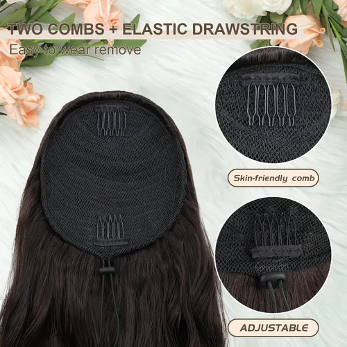 Vista 3 de FREEMEIGE Extensión de cola de caballo, extensiones de cola de caballo con cordón, 22 pulgadas de largo, rizadas, onduladas, extensiones de cabello