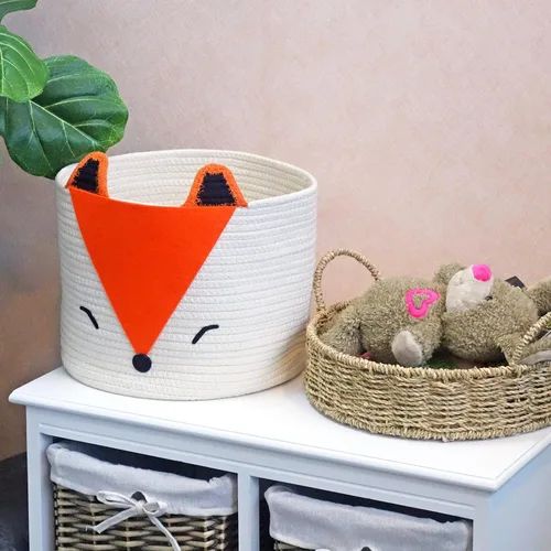 Vista 6 de T&T Homewares Cesta de almacenamiento de zorro naranja, tamaño mediano, multiusos para pañales de bebé, lavandería, habitación de los niños