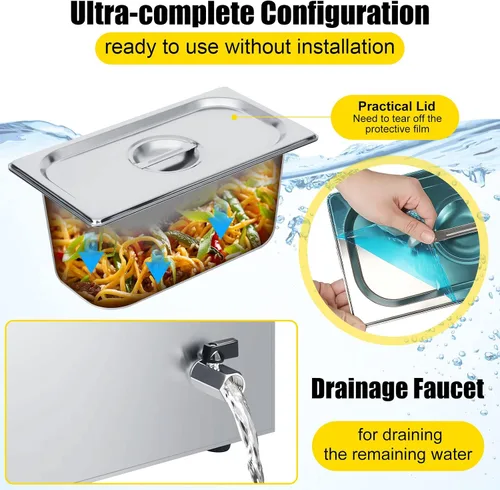 Vista 3 de Calentador eléctrico comercial de alimentos de 110 V, calentador de alimentos de acero inoxidable, vaporizador eléctrico de encimera con control