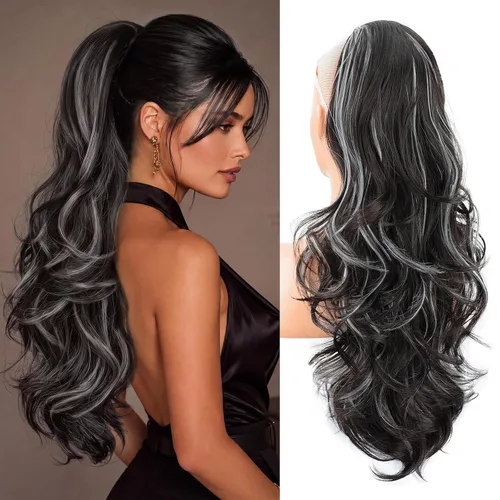 Vista 26 de Extensión de cola de caballo rubio, extensión de cola de caballo con cordón de 20 pulgadas para mujeres, extensiones de cabello de cola de caballo