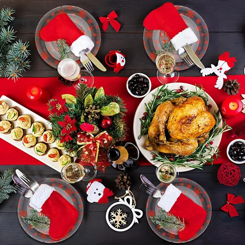Vista 5 de 60 platos de plástico de Navidad, platos desechables de Navidad a granel, platos transparentes, platos redondos de postre para suministros de fiesta