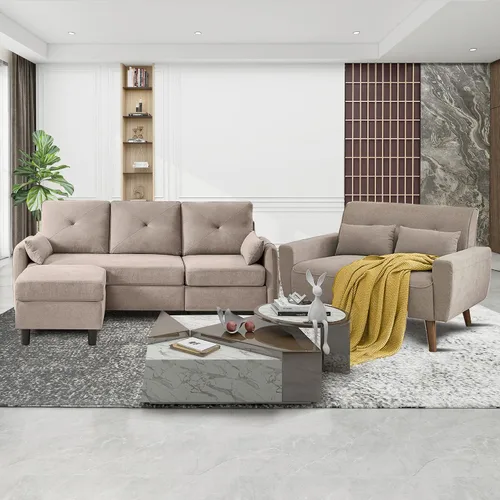 Vista 13 de Sofá Seccional Convertible, Sofá Pequeño en Forma de L de 77" de 3 Asientos con Chaise de Almacenamiento Reversible, Sofá Moderno de Tela