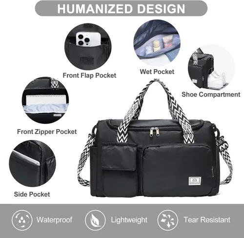 Vista 302 de Pequeña bolsa de gimnasio para mujer, bolsa de viaje con compartimento para zapatos