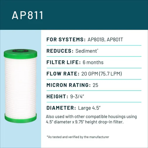 Vista 2 de 3M Aqua-Pure AP811 Filtro de agua de repuesto para toda la casa, cartucho de inserción para la serie AP800, de gran capacidad, para uso con sistemas