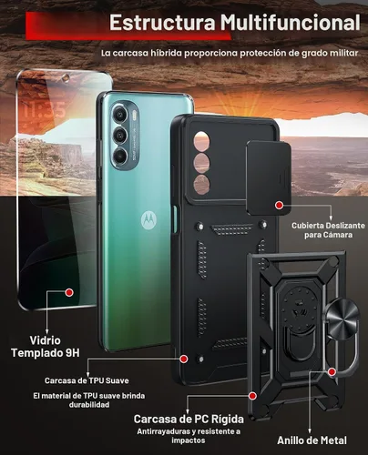 Vista 3 de LeYi Funda para Moto G Stylus 5G 2022: [No compatible con la versión 4G] Funda para Moto G Stylus 2022 con protector de pantalla de vidrio templado