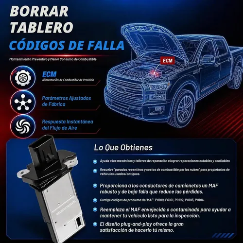 Vista 8 de OYEAUTO Sensor de flujo de aire masivo 3L3A-12B579-BA AFLS131 compatible con Ford F150 F250 E150 E250 E350 para Lincoln, para Mercury
