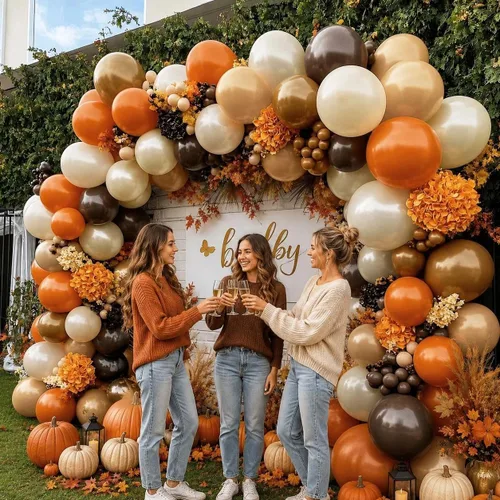 Vista 7 de Kit de arco de globos de color naranja quemado, marrón oscuro, guirnalda de globos de terracota marrón oscuro para decoración bohemia de cumpleaños