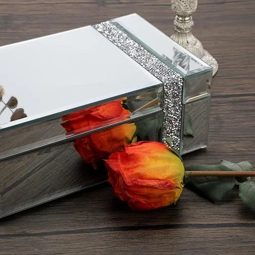 Vista 6 de Hipiwe Joyero de cristal con diamantes de imitación organizador de baratijas con espejo plateado caja decorativa de almacenamiento para mujeres