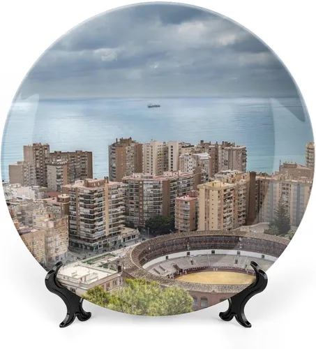 Vista 9 de Placa decorativa para montaje en pared, árbol de Navidad, placa redonda de cerámica con soporte, platos para el hogar, platos de postre, decoración