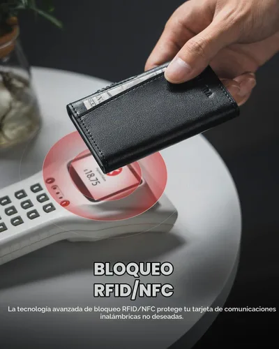 Vista 5 de VULKIT Cartera magnética para tarjetas de teléfono, funda delgada de cuero desplegable con bloqueo NFC/RFID, compatible con iPhone serie Negro