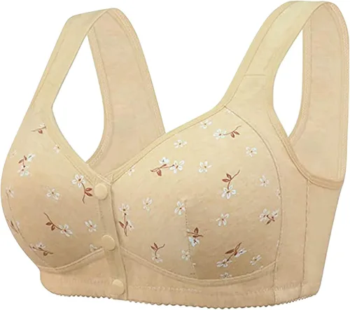 Vista 4 de Brasier de margaritas para mujeres mayores, cómodo cierre frontal con botón sin hebilla de alambre, cómodo brasier con corsé push up