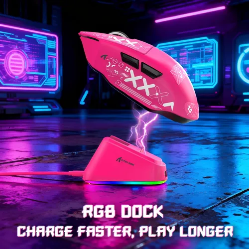Vista 4 de ATTACK SHARK V6 - Mouse inalámbrico para juegos de 2.29 oz con base de carga magnética RGB, BT/2.4G inalámbrico/con cable, sondeo 1K, sensor PixArt