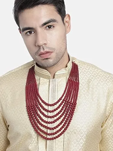 Vista 2 de Aheli 7 Layered Traditional Dulha Moti Mala Maharaja Haar Groom Necklace Gift for Men