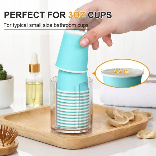Vista 3 de AOZITA Dispensador de tazas para baño, paquete de 2 portavasos para enjuague bucal, portavasos pequeños desechables de papel para enjuagar tazas
