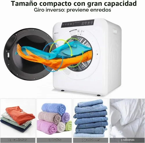 Vista 4 de ROVSUN Secadora de ropa portátil de 3.5 pies cúbicos, secadora de ropa de carga frontal de alta gama con pantalla táctil LCD, bañera de acero