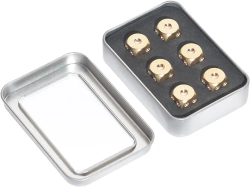 Vista 5 de Dados de latón de metal de 6 caras con caja de metal de regalo y bolsa portátil, 6 dados de latón macizo para mesas, juegos de mesa, póquer, fiesta