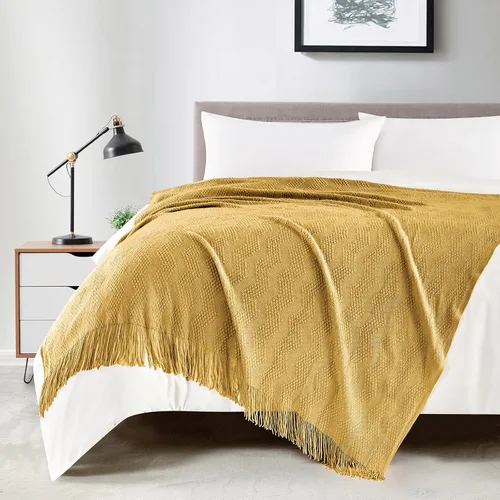 Vista 69 de Bourina Manta de punto decorativa con textura, unicolor y suave, para sofá, 50 x 60 pulgadas, almendra