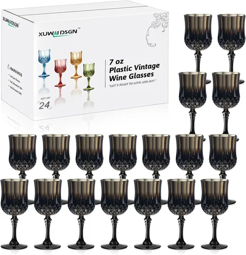 Vista 23 de XUWAIDSGN 16 Piezas Copas de Vino Vintage de Plástico de 7oz Vasos para Beber Irrompibles Cristalería para Bodas Copas de Agua de Cristal