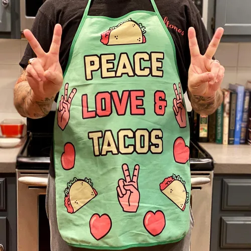 Vista 2 de Peace Love Tacos Divertidos Gráficos Novedades Accesorios de Cocina
