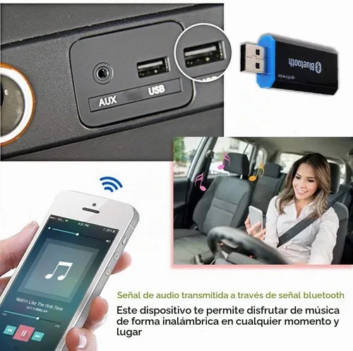 Vista 5 de Adaptador receptor Bluetooth USB, adaptador de audio inalámbrico, kit de receptor de música para automóvil, adaptador Bluetooth