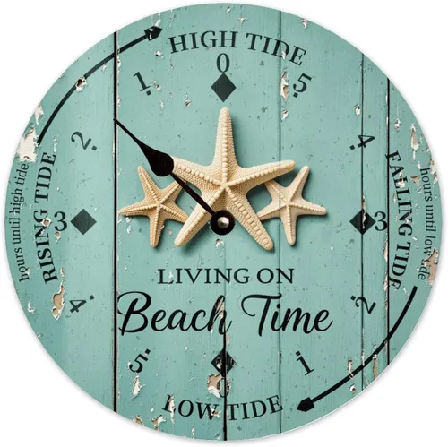 Vista 5 de Tide Clock for Wall Myrtle Beach Time Coastal Clocks Beach Navy-3