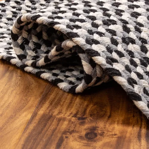Vista 4 de Super Area Rugs - Alfombra trenzada de algodón de tres colores para granja, estilo búfalo a cuadros, negro, blanco, gris, 2 x 3 pies, rectangular
