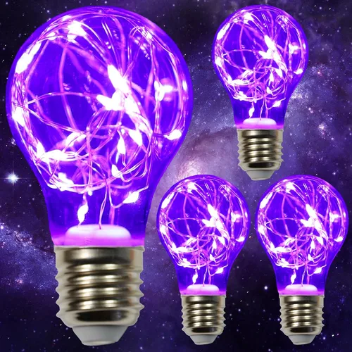 Vista 15 de Bombilla decorativa morada, bombillas LED de hadas moradas de 2 W, bombillas lindas equivalentes a 15 W para lámparas colgantes, recámara, sala